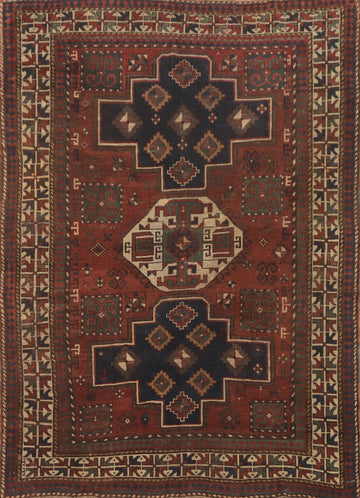 Pre-1900 Antique Kazak Vegetable Dye Area Rug 6x7