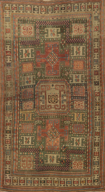 Pre-1900 Antique Kazak Vegetable Dye Rug 4x7