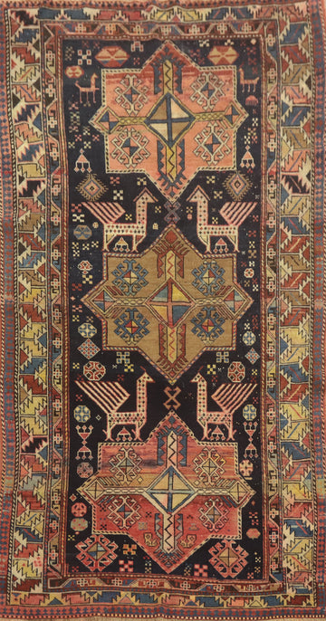 Pre-1900 Antique Kazak Vegetable Dye Rug 4x8