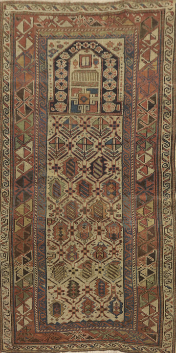 Pre-1900 Antique Kazak Vegetable Dye Rug 3x5