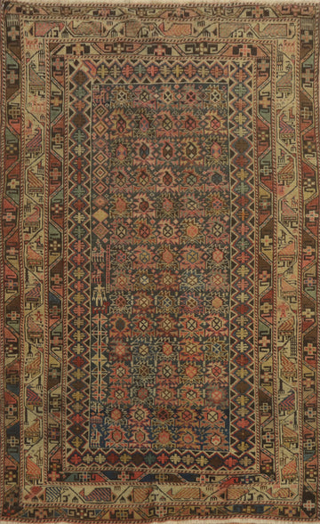 Pre-1900 Antique Kazak Vegetable Dye Rug 4x5