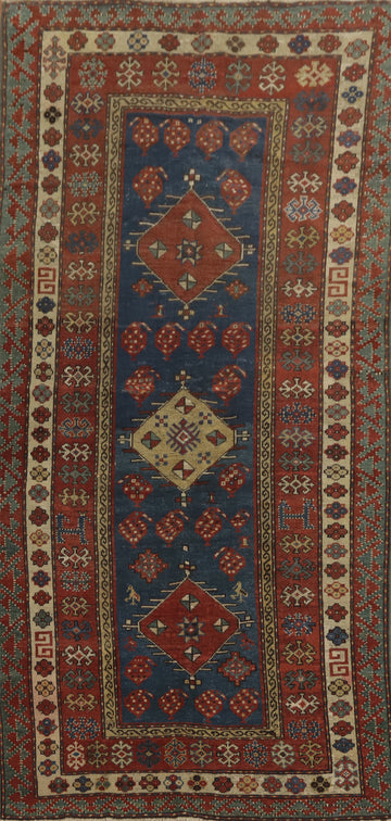 Pre-1900 Antique Kazak Vegetable Dye Rug 4x8