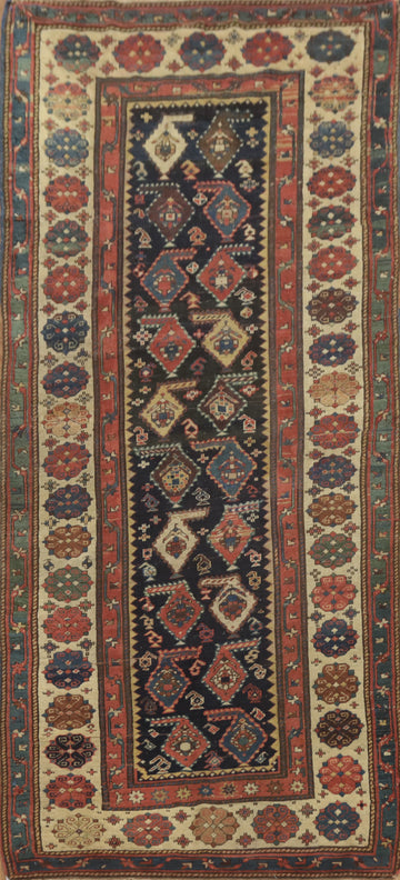 Pre-1900 Antique Kazak Vegetable Dye Runner Rug 4x9