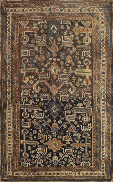 Pre-1900 Antique Vegetable Dye Shirvan Oriental Rug 4x5