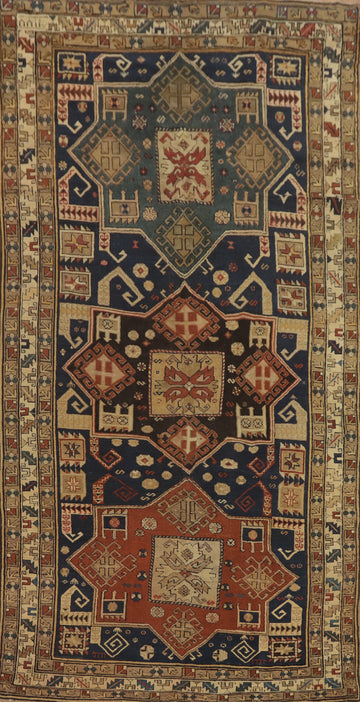 Pre-1900 Antique Kazak Vegetable Dye Area Rug 5x11