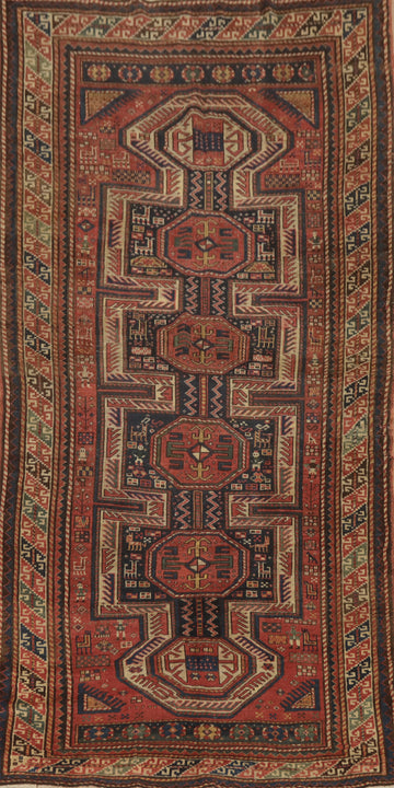 Pre-1900 Antique Kazak Vegetable Dye Runner Rug 4x9
