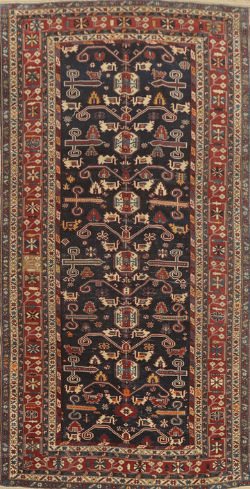 Pre-1900 Antique Shirvan Vegetable Dye Area Rug 5x10