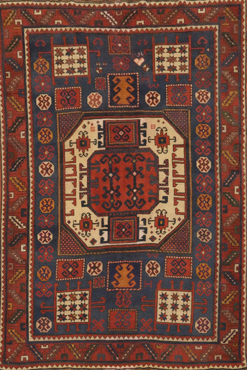 Pre-1900 Antique Kazak Vegetable Dye Rug 5x7