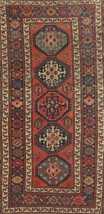 Pre-1900 Antique Vegetable Dye Kazak Oriental Rug 4x8