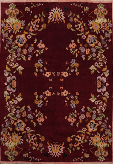Red Floral Art Deco Living Room Area Rug 8x10