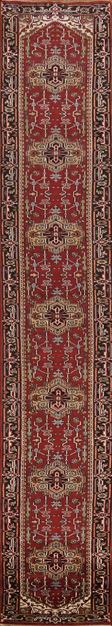 Geometric Red Heriz Serapi Runner Rug 3x21