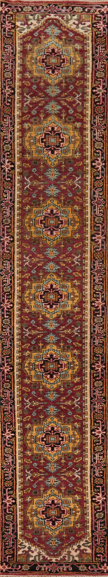 Handmade Red Heriz Serapi Runner Rug 2x17