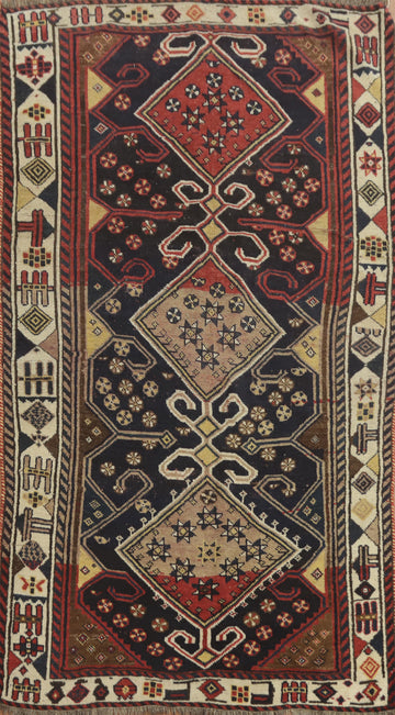 Antique Vegetable Dye Qashqai Persian Rug 4x7