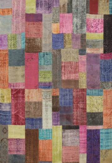 Distressed Wool Geometric Patchwork Area Rug 8x10