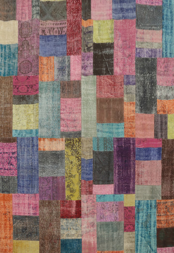 Multicolor Wool Patchwork Distressed Area Rug 8x10