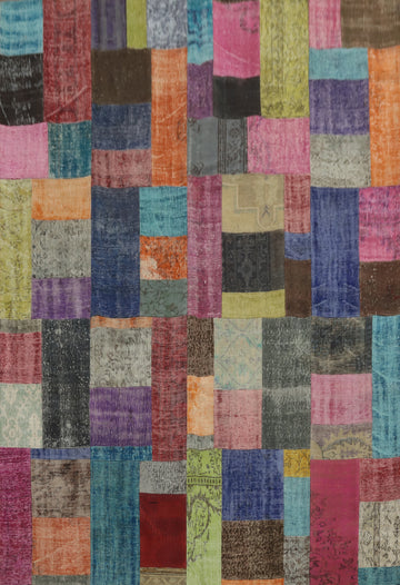 Wool Geometric Patchwork Distressed Area Rug 8x10