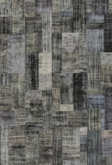 Wool Geometric Patchwork Distressed Area Rug 8x10