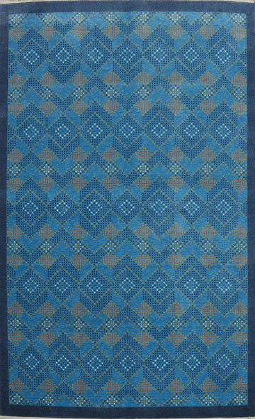 Geometric Blue Gabbeh Room Size Area Rug 6x9