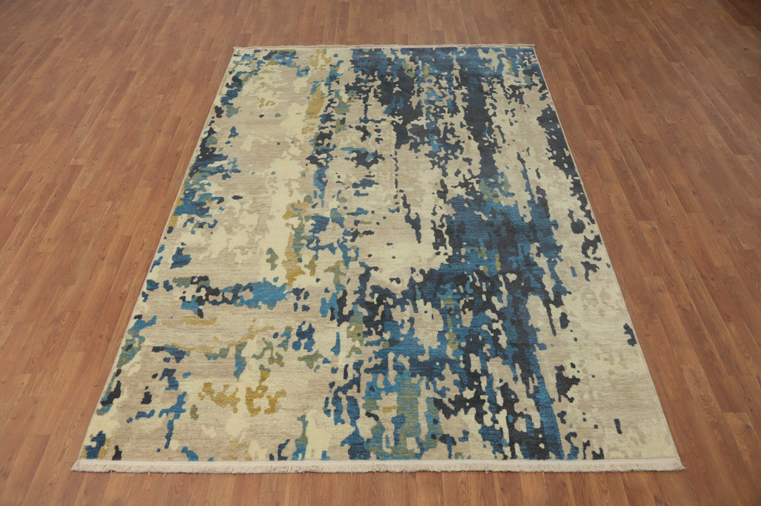 Wool Modern Abstract Distressed Look Area Rug 6x9
