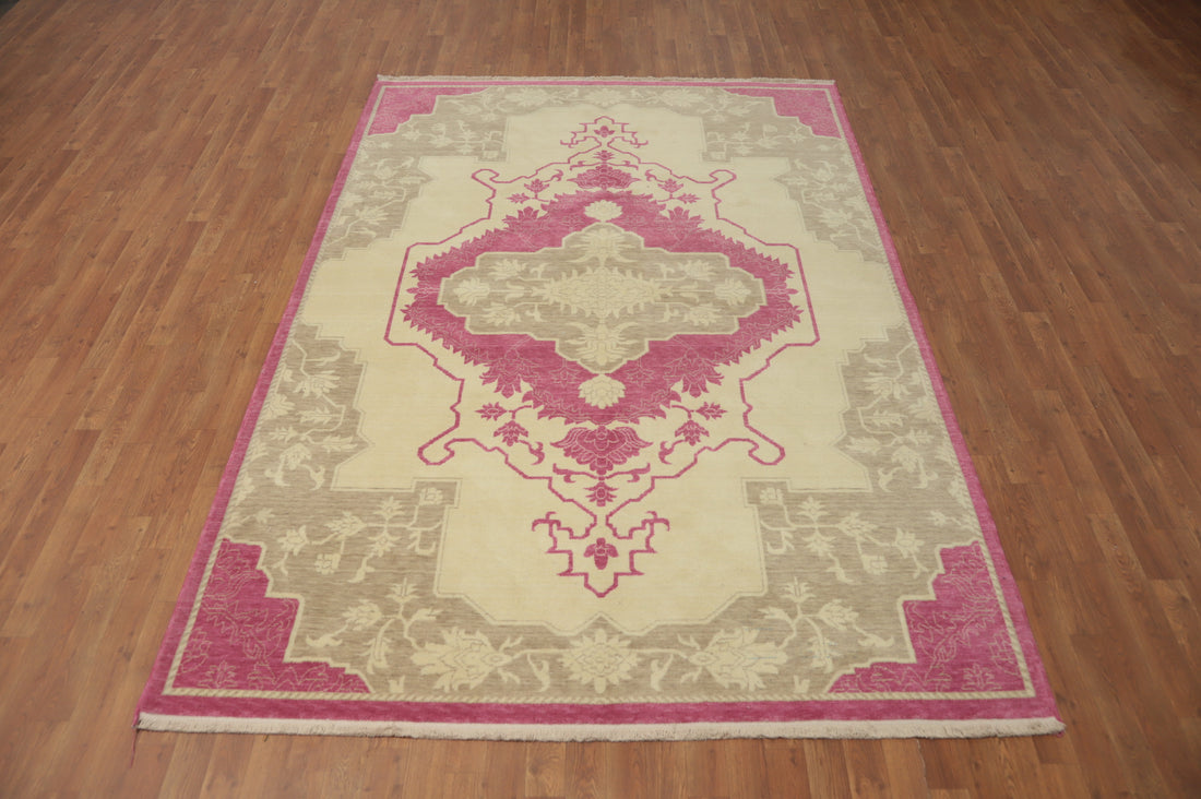 Geometric Wool Oushak Room Size Area Rug 6x9