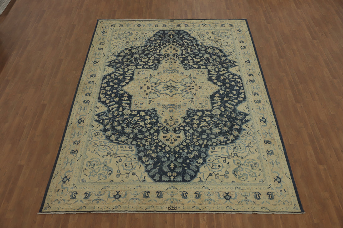 Vegetable Dye Blue Floral Oushak Large Area Rug 9x12