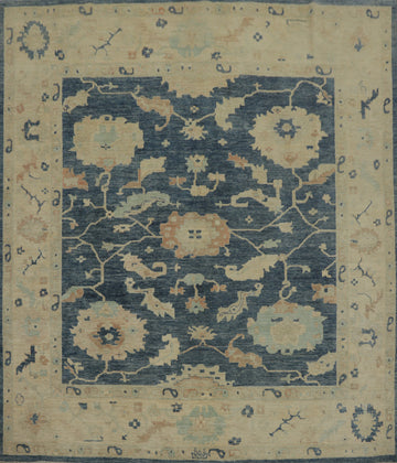 Vegetable Dye Blue Oushak Room Size Square Area Rug 10x10