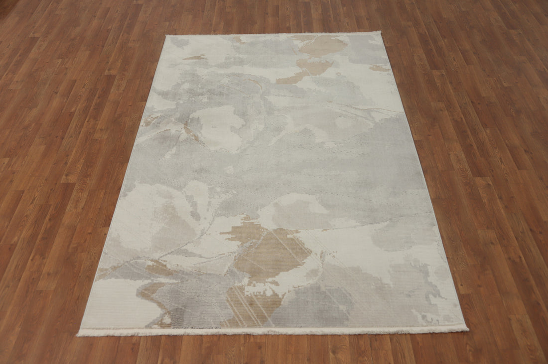 Elegant Modern Abstract Rug 5x7 with Neutral Tones Textures