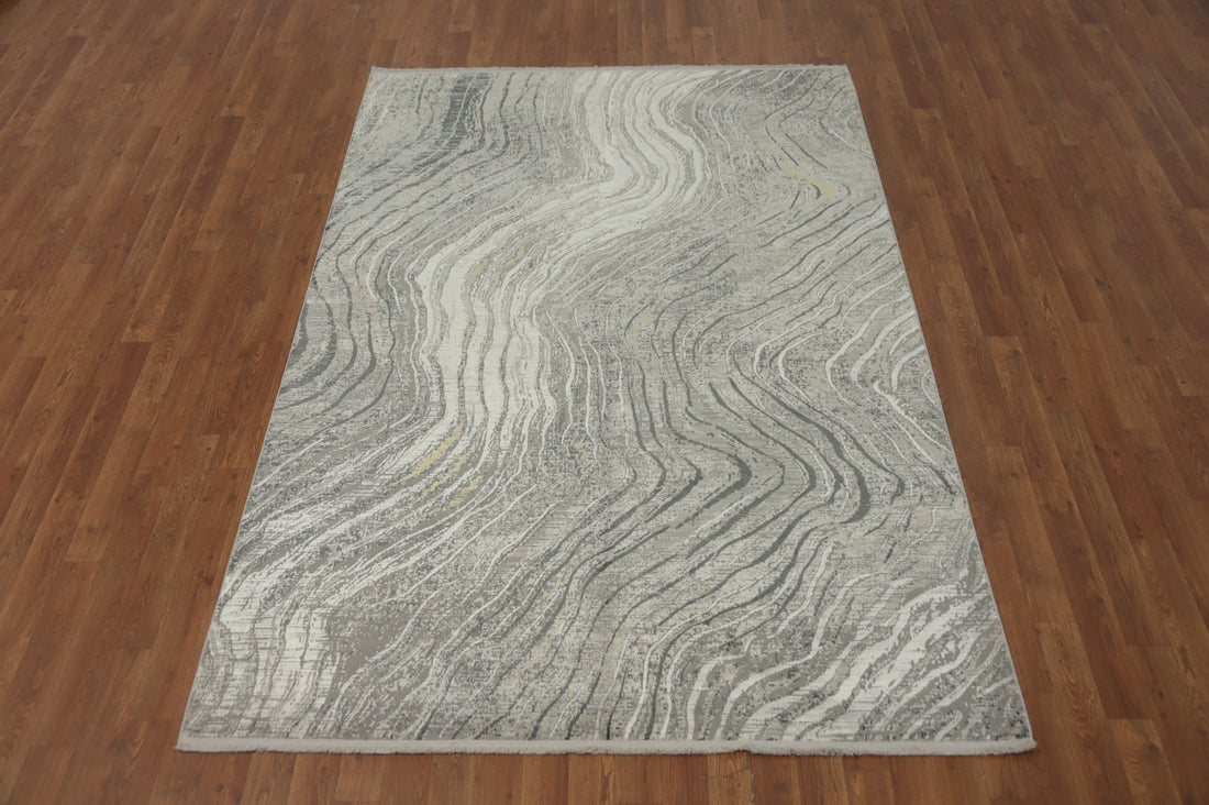 Contemporary Wave Pattern Rug in Gray Tones 5x7