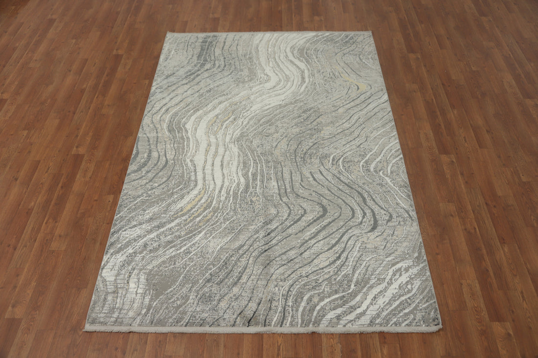 Flowing Lines Abstract Contemporary Gray Design Rug 5x7