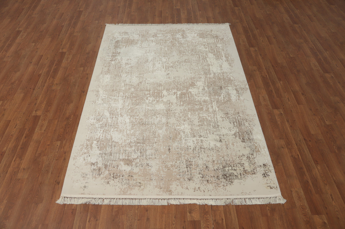 Neutral Toned Area Rug 5x8 with Rustic Distressed Look