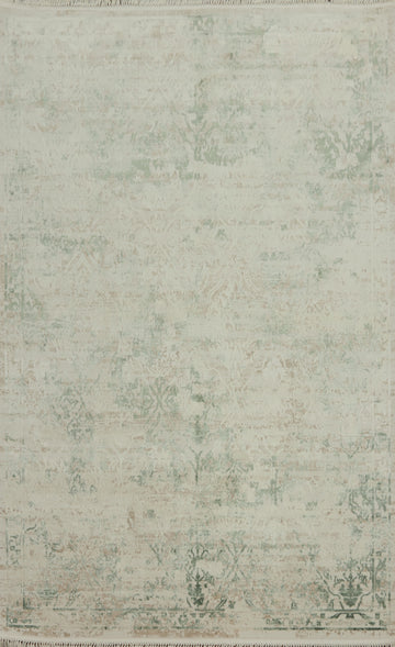 Subtle Floral Patterns on a Light Distressed Look Rug 5x8