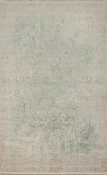 Timeless Elegance Beige & Green Distressed Look Motifs Rug 5x8
