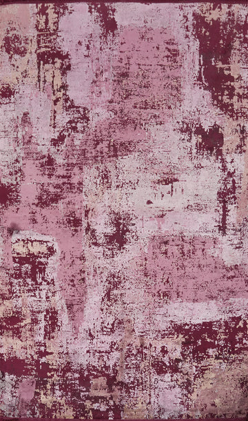 Abstract Splendor Pink and Burgundy Distressed Look Rug 5x7