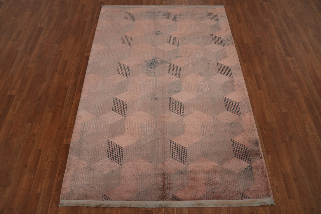 Soft Pastel Hues Contemporary Cube Illusion Modern Rug 5x7
