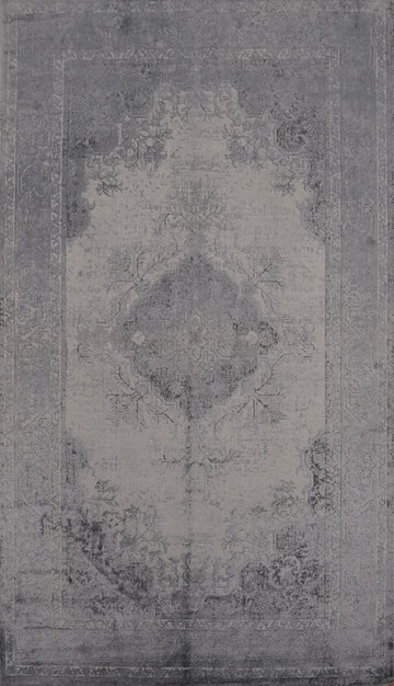 Classic Gray Rug 5x8 with Purple Intricate Patterned Details