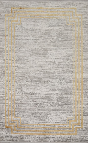Border Gray & Gold Sophisticated Modern Rug 5x7