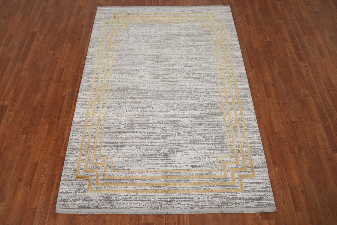 Border Gray & Gold Sophisticated Modern Rug 5x7