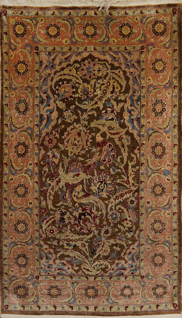 Vintage 100% Silk Hereke Vegetable Dye Rug 2x4