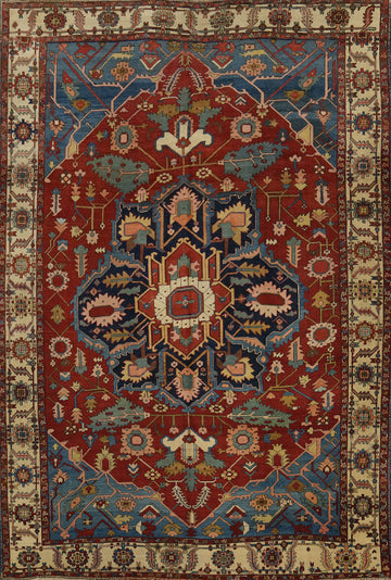 Pre-1900 Vegetable Dye Heriz Serapi Persian Large Rug 11x14
