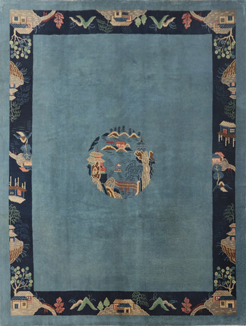 Vegetable Dye Blue Art Deco Nichols Chinese Area Rug 8x10