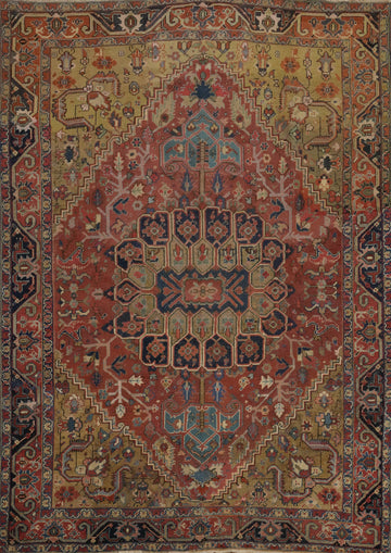 Pre-1900 Vegetable Dye Heriz Serapi Persian Area Rug 9x11
