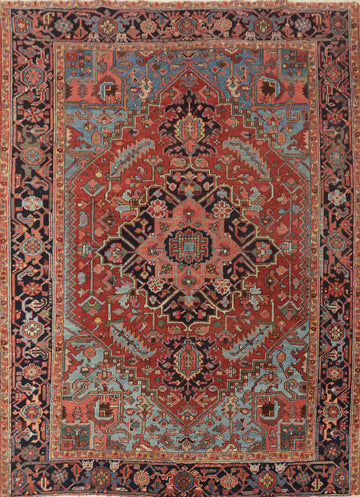 Antique Vegetable Dye Heriz Serapi Persian Area Rug 7x9