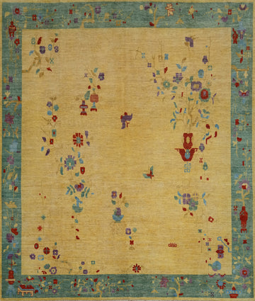 Floral Art Deco Vegetable Dye Large Rug 12x12