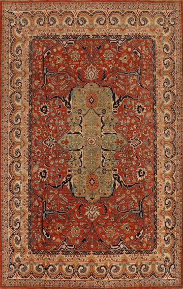 Orange Floral Ziegler Vegetable Dye Area Rug 9x12