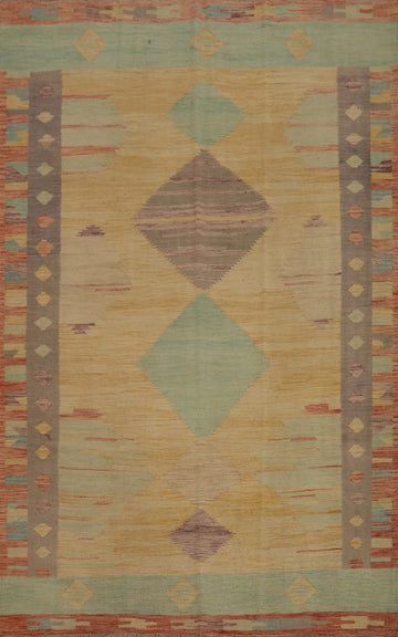 Diamon Patterns Wool Kilim Handwoven Area Rug 6x9