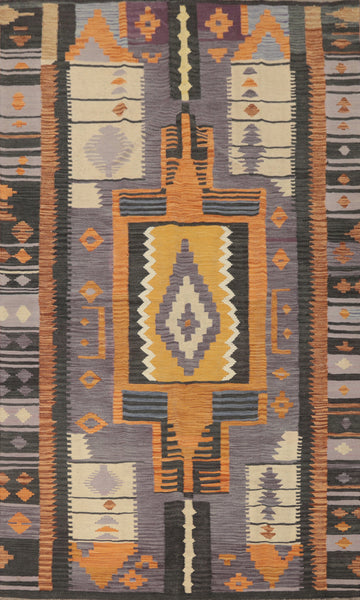 South Western Style Wool Kilim Area Rug 5x8