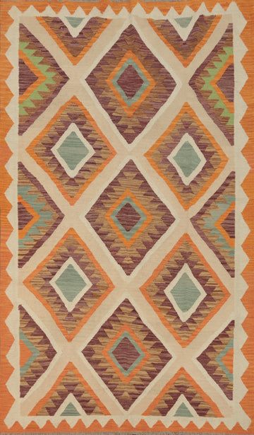 Colorful Diamond Design Kilim Area Rug 5x8 Perfect for Cozy Living Rooms