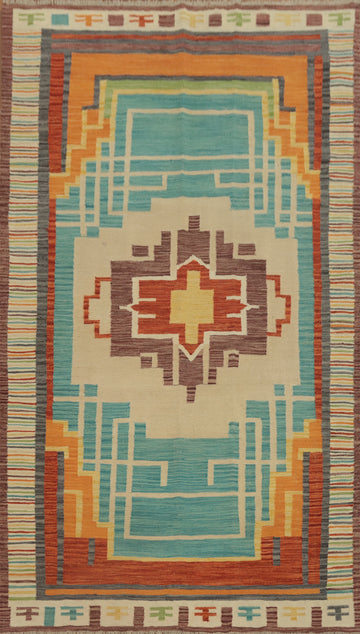 Geometric Wool Kilim Handwoven Area Rug 5x8