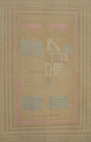 Geometric Patterned Beige Rug 8x11 with Pastel Accents