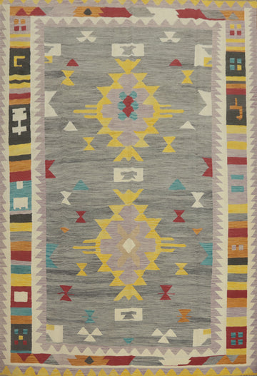 Handwoven Ethnic-Inspired Rug with Vivid Colors and Patterns 8x10